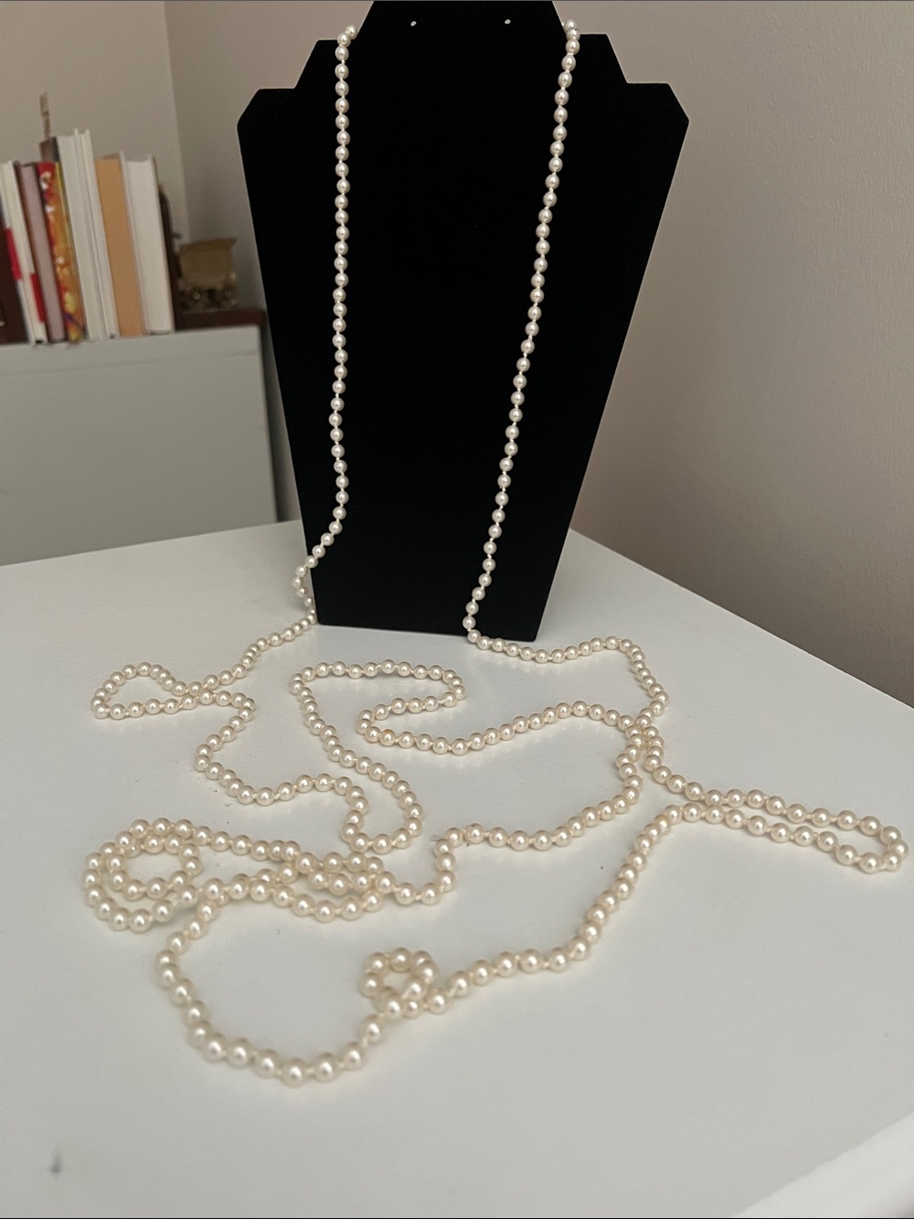 Classic Extra Long Pearl Necklace - White Pearl Strand - Vintage